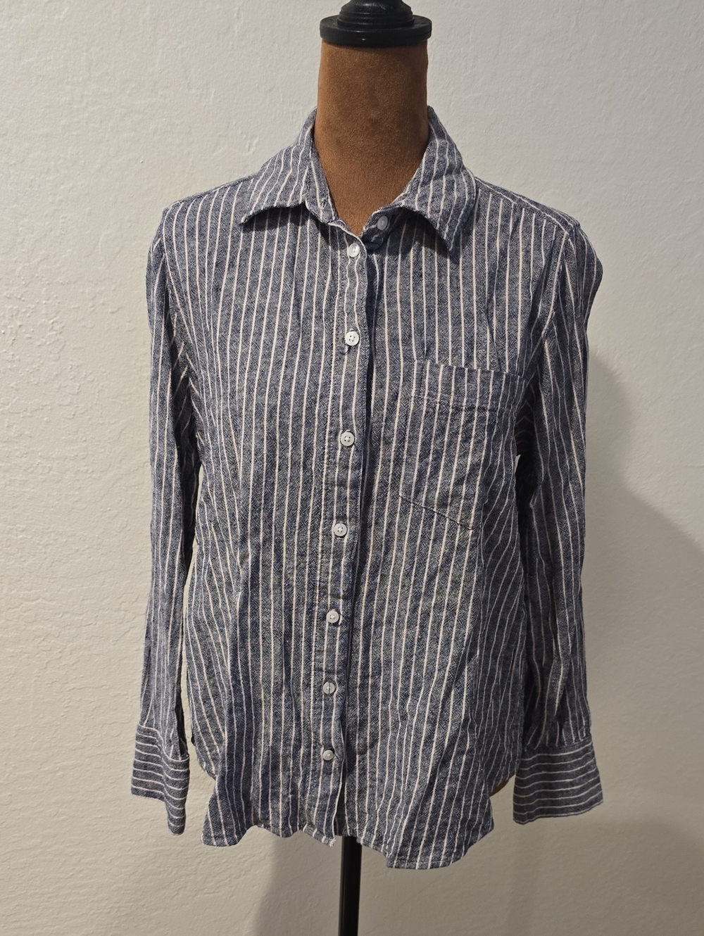 Banana Republic Black and White Striped Button-Down Shirt